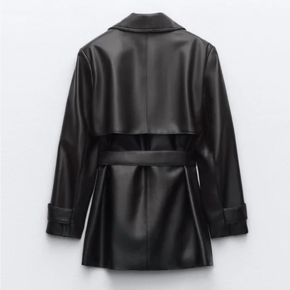 Zara FAUX LEATHER SHORT JACKET WITH BELT. Black. Size L. New with Tags. - Picture 7 of 7